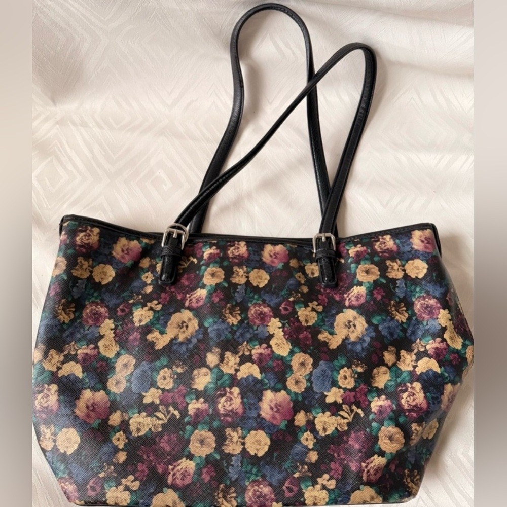 Vintage Floral Tote Bag Flowers Spring Purse Black Gall Large